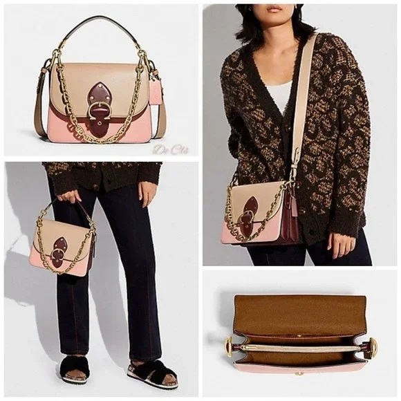 Coach Beat Colorblock Smooth Leather & Suede Gold Chain Buckle Shoulder Bag - Picture 13 of 14